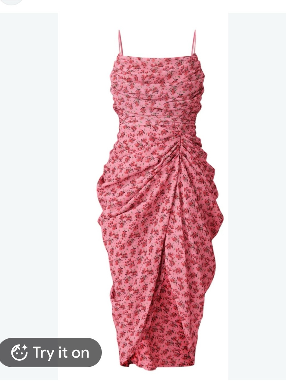 PrettyLittleThing Pink Floral Print Chiffon Ruched Drape Midiaxi Dress Ruched